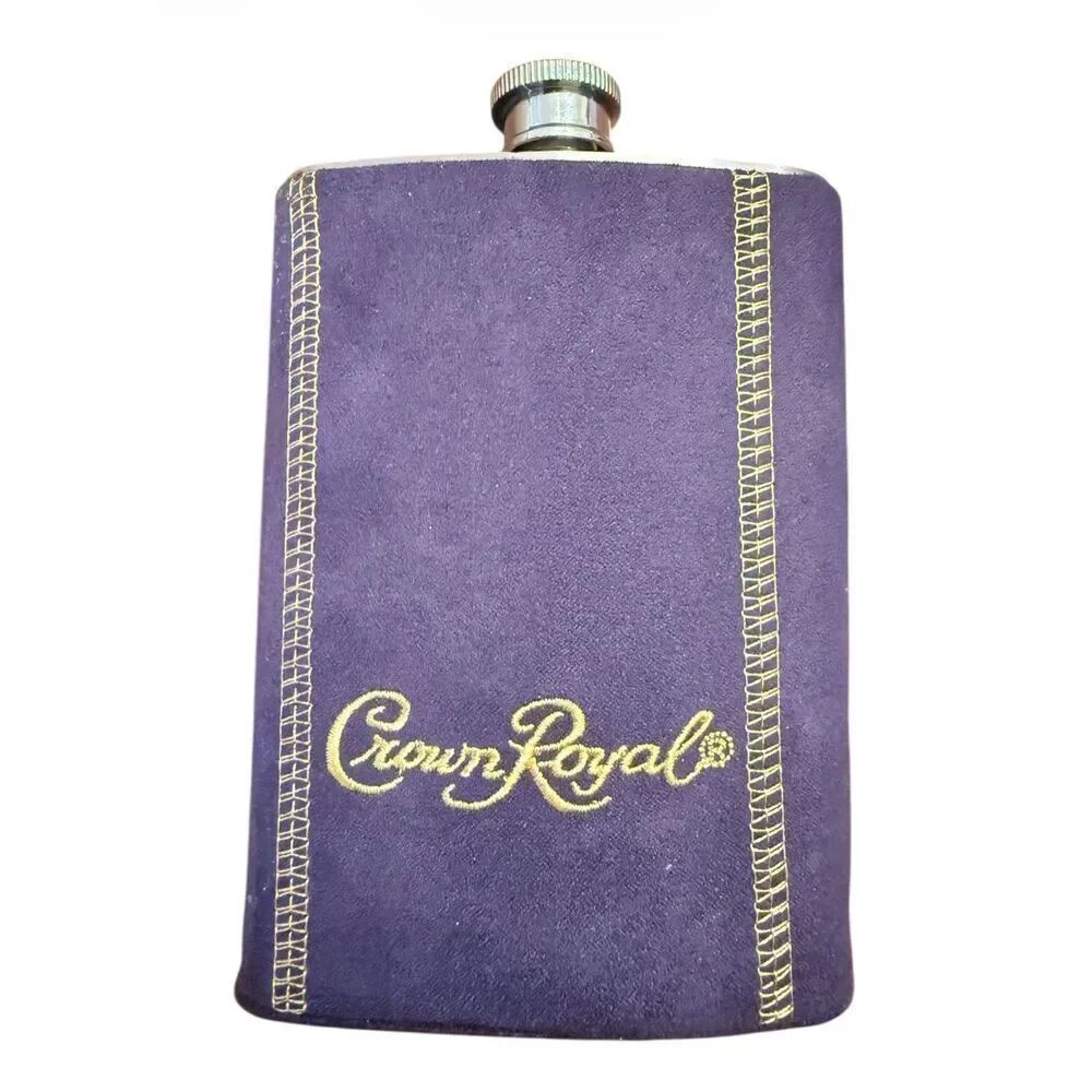 Crown Royal Cap 8 oz. 18/8 Stainless Steel Whiskey Flask W/ Purple Suede Cover